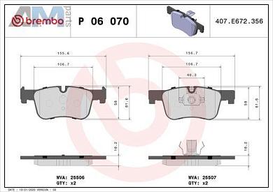 Керамические передние колодки (P06070X) Brembo на BMW 3 Серии 2012-2015 316d/316i/318d
