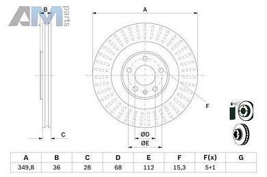 Задние тормозные диски BOSCH 0986479E41  Volkswagen Touareg III (2018-2023)