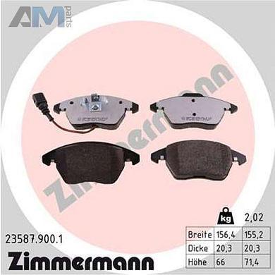 Передние керамические тормозные колодки ZIMMERMANN 23587.900.1 для Audi A1 (8X) 2011-2018