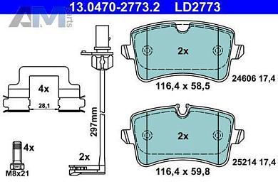 Задние керамические тормозные колодки ATE 13.0470-2773.2 на Audi A8 (D4) 2010-2017