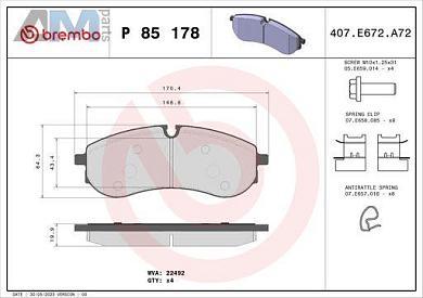 Задние тормозные колодки (P85178) BREMBO для Volkswagen Crafter (2017-2024) диски (325х30)