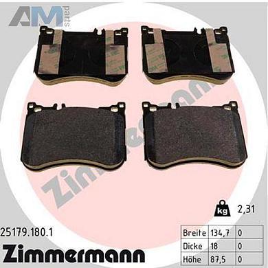 Передние тормозные колодки (25179.180.1) Zimmermann для Mercedes E-Class W213 E53 AMG