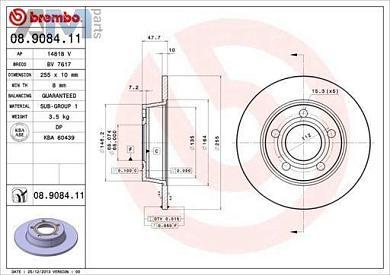 Задние тормозные диски BREMBO 08.9084.11 для Audi A6 (С5) 1997-2004